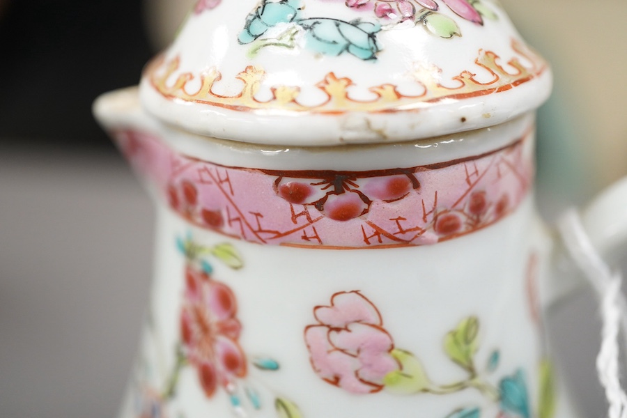 A Chinese famille rose ‘cockerel’ cream jug and cover, Yongzheng period